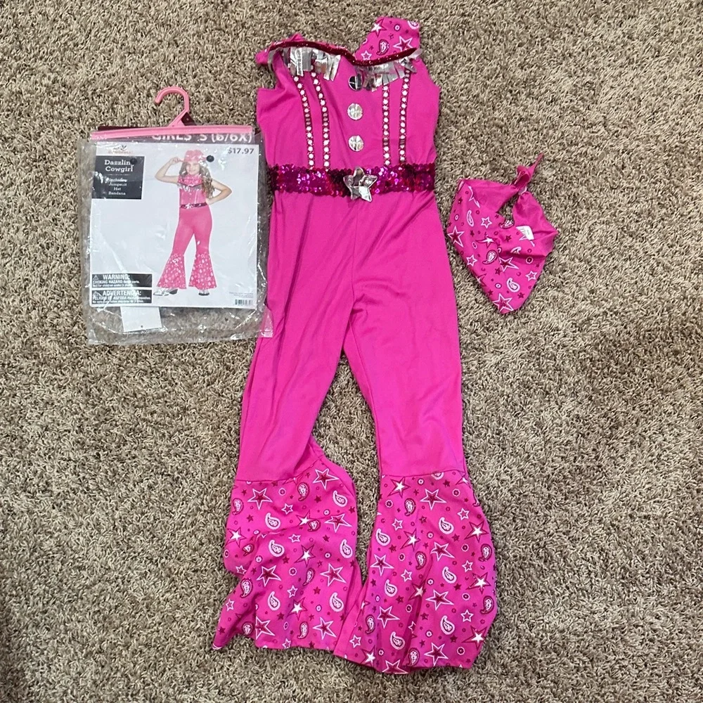 Kids Cowgirl Jumpsuit in Hot Pink